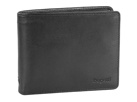 Портмоне BUGATTI ПЕРВЫЙ | PRIMO, чёрное, натуральная воловья кожа, 11,5х2х9,5 см