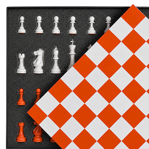 Шахматный комплект TABIA (акриловый камень/ дерево Бук), Персик (оранжево-белые) - рис 2.