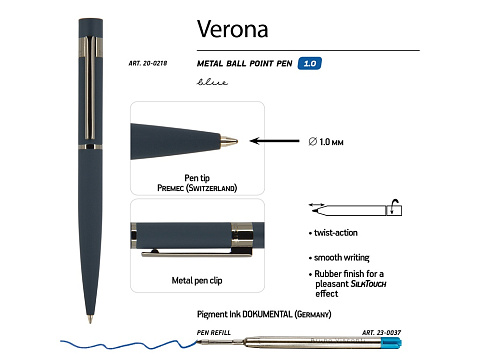 Ручка шариковая автоматическая BrunoVisconti VERONA цвет корпуса синий, soft-touch, 1 мм, синяя - рис 3.
