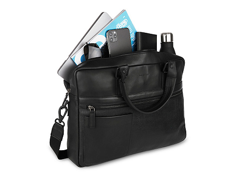 Портфель мужской BUGATTI ДЖОЭЛ | JOEL, черный, натуральная воловья кожа, 37х8х27 см - рис 5.