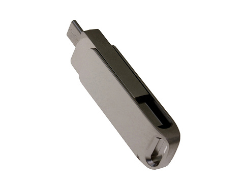USB 3.0- флешка на 32 Гб поворотный механизм 2 в 1, c дополнительным разъемом Type-C с одноцветным металлическим клипом, серый - рис 3.