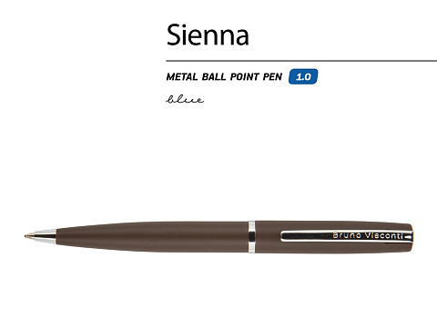 Ручка Sienna шариковая  автоматическая, коричневый металлический корпус soft-touch, 1.0 мм, синяя - рис 2.
