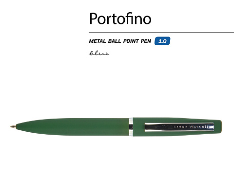 Ручка металлическая шариковая Portofino, софт-тач, 1.0 мм, зеленый - рис 2.
