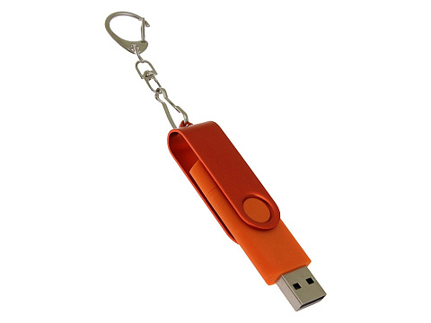 USB-флешка на 32 Гб 2 в 1 поворотный механизм, c дополнительным разъемом Type-C с одноцветным металлическим клипом, оранжевый - рис 3.