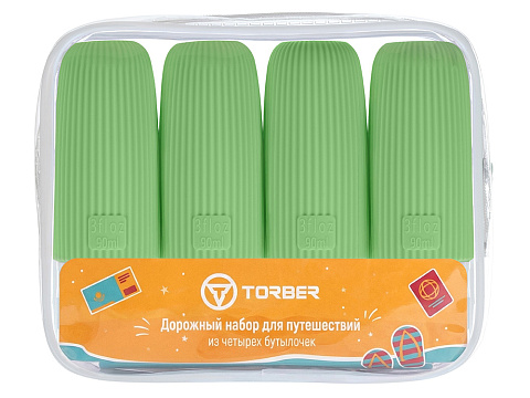 Дорожный набор бутылочек TORBER (4 пр.), силикон, салатовый - рис 3.