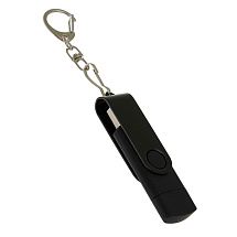 USB-флешка на 32 Гб 2 в 1 поворотный механизм, c дополнительным разъемом Type-C с одноцветным металлическим клипом, черный