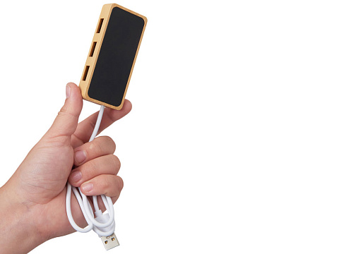 USB хаб с подсветкой лого Reedia S5, 3*USB, 1*Type C, бамбук, черный - рис 8.