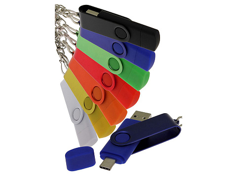USB-флешка на 32 Гб 2 в 1 поворотный механизм, c дополнительным разъемом Type-C с одноцветным металлическим клипом, зеленый - рис 5.