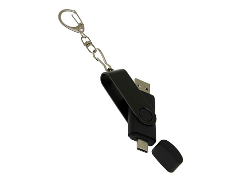 USB-флешка на 64 Гб 2 в 1 поворотный механизм, c дополнительным разъемом Type-C с одноцветным металлическим клипом, черный - рис 4.